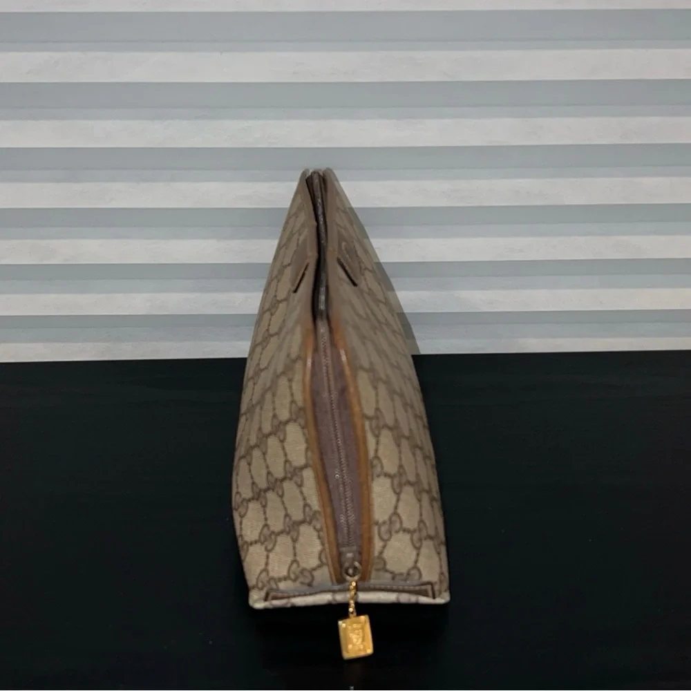 GUCCI Vintage Beige and Brown Canvas Monogram Clutch